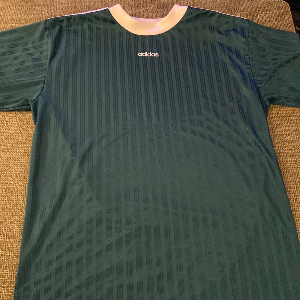 Men’s Adidas Emerald Green and White Stripe/Jersey Print Shirt